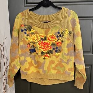 Free People Camouflage Floral Sweater
